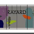 RAYARD Shop Window Display with Colorful Abstract Shapes Green Plants and Grid Structure