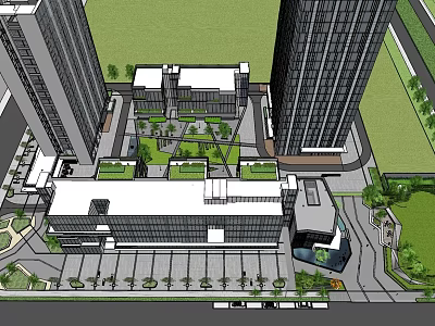 Arbor Greenery in Urban Courtyard Surrounded by High Rise Buildings and Modern Structures 3d model
