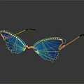Jewelry Inspired Butterfly Shaped Sunglasses With Gold Frame Blue Lenses And Green Bead Embellishments