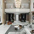 Modern Duplex Living Room Interior Design With Open Layout Marble Floor And Chandelier