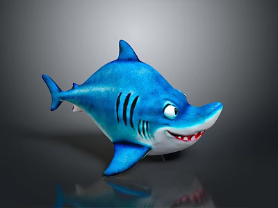 Cute Blue Shark With Black Stripes Big Eyes And Smiling Expression As Aquatic Animal 3d model