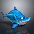 Cute Blue Shark With Black Stripes Big Eyes And Smiling Expression As Aquatic Animal