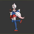 White Cat Ears Game Anime Character With Pink Hair In Blue Outfit Holding Red Guitar