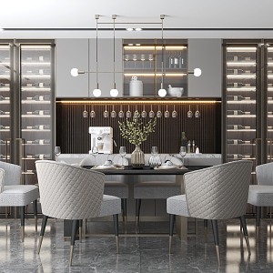 Light Luxury Home Dining Table and Chair Wine Cabinet 3d model