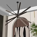 Modern Chandelier With Multiple Blades And Metal Frame In Living Room Interior