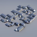 Ancient Architecture Complex With Connected Gray Roof Buildings And Neat Layout 3d model