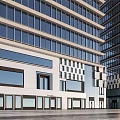 Modern Twin Office Buildings Exterior With Glass Curtain Walls And Podium Base Structure