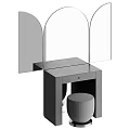 Modern White Dressing Table with Three Arched Mirrors and Round Upholstered Stool 3d model