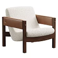 Beige Fabric Accent Chair With Brown Leather Armrests Dark Wood Frame And Color Options