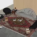 Modern Sofa and Coffee Table Combination With Patterned Rug Decorative Pillows and Accent Chairs 3d model
