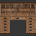Classic Wooden Desk With Multiple Drawers And Open Shelf Storage Compartments