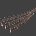 Wooden Plank Suspension Bridge With Ropes And Horn Shaped Decorative Pillars