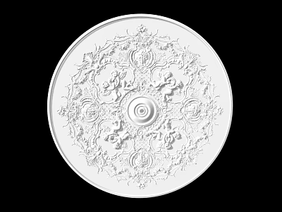 White Decorative Round Ceiling Medallion Featuring Intricate Floral And Scroll Patterns 3d model