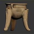 Ancient Terracotta Ceramic Sculpture Bowl Shaped With Three Legs Double Handles And Rope Patterned Design