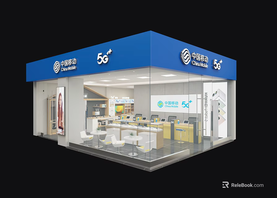 China Mobile 5G Plus Digital Store with Mobile Phone Displays and Modern Interior Counters 3d model 