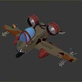 Camouflage Toy Airplane With Shark Mouth Design Red Engines And Blue Cockpit