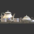 Cream Colored Tea Set With Teapot Teacups Saucers And Purple Floral Patterns