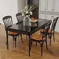 French Retro Dining Table and Chair Black Solid Wood Dining Chair 3d model