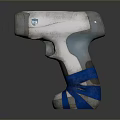 Handheld Scanner With Blue And White Body And Blue Tape Wrapped Handle