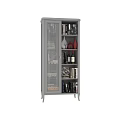 Modern Tall Glass Door Cabinet With Books Wine Bottles Vases And Decor