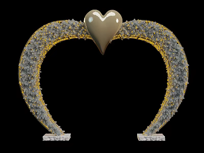 Ornamental Golden Heart Arched Structure with Gray Granular Accents and White Base 3d model