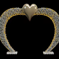 Ornamental Golden Heart Arched Structure with Gray Granular Accents and White Base