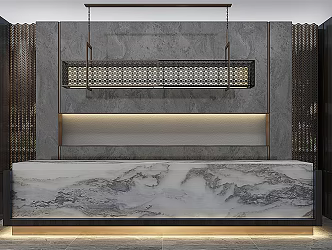 Modern Reception Desk Chandelier Combination 3d model