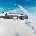 Military Jet Aircraft Flying In Sky With Clouds