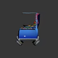 Blue Toy Kitchen Cart With Blue Awning Pan Condiment Bottles And Vegetables