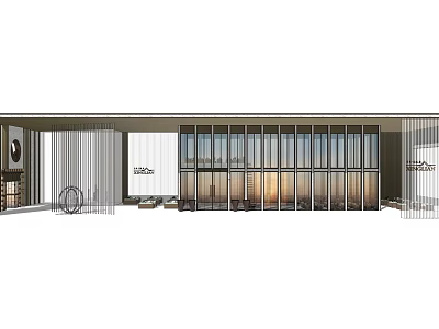 Modern Sales Office Building with Glass Curtain Wall Simple Design and Outdoor Seating Area 3d model