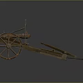 Ancient Wooden Cannon Cart With Large Spoked Wheels And Metal Fittings