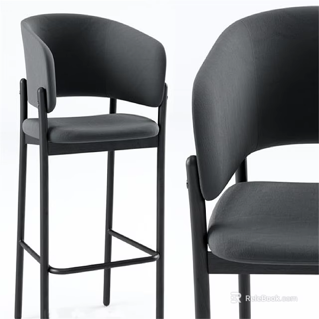 Modern Bar Stools With Black Metal Frame And Gray Fabric Backrest Design 3d model 