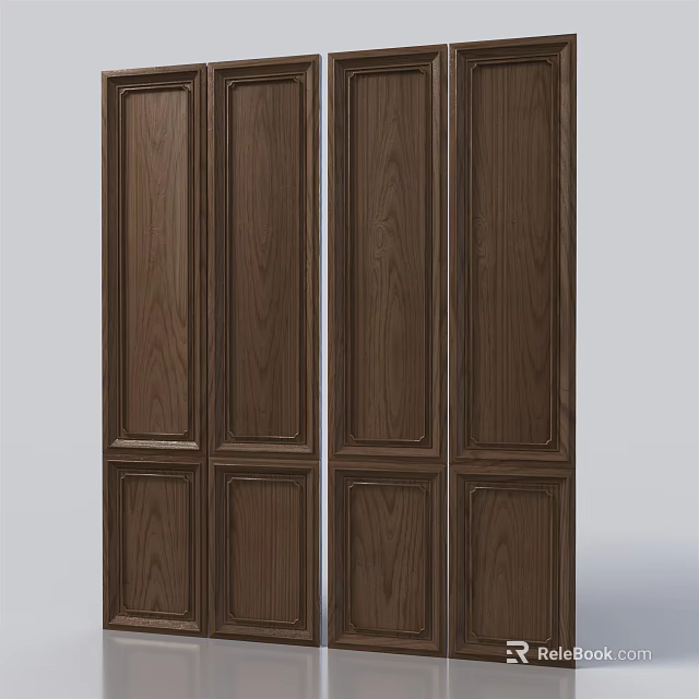 Dark Brown Wooden Double Doors With Panel Design And Wood Grain Texture 3d model 