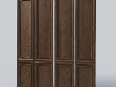 Dark Brown Wooden Double Doors With Panel Design And Wood Grain Texture 3d model
