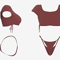 Burgundy Minimalist Bikini Sets With Short Sleeve Tops And Tie String Bottoms