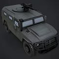 Military Armored Functional Vehicle With Large Tires And Roof Mounted Weapon System
