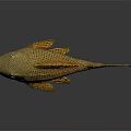 Golden Fish Decorative Sculpture With Perforated Surface Blue Eyes Shiny Finish And Dark Background Reflection