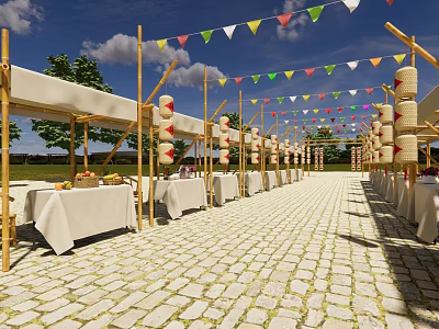 Chinese Bazaar Booth Bazaar Booth Lantern Camping Park 3d model