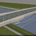 Modern Bridge With Road Lanes Street Lamps And Grass Over Water