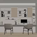 Modern Study Room Interior With Wooden Bookshelves Desk And Two Chairs