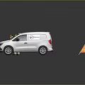 Surveyor With Safety Gear Using Yellow Surveying Equipment Near White Mercedes Van