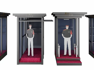 Security Booths With Uniformed Guards Standing In Enclosed Structures On Red Carpet 3d model