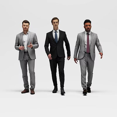 Three Men In Formal Business Suits Walking With Different Colored Ties And Jackets 3d model