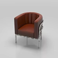 Modern Brown Leather Sofa Stool With Curved Armrest And Metal Legs Stitched Design