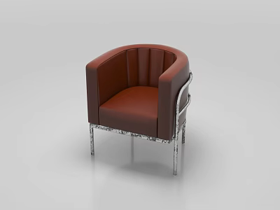 Modern Brown Leather Sofa Stool With Curved Armrest And Metal Legs Stitched Design 3d model