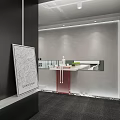 Modern Public Office Space With Red Padded Wall And Gray Carpet Reception Desk