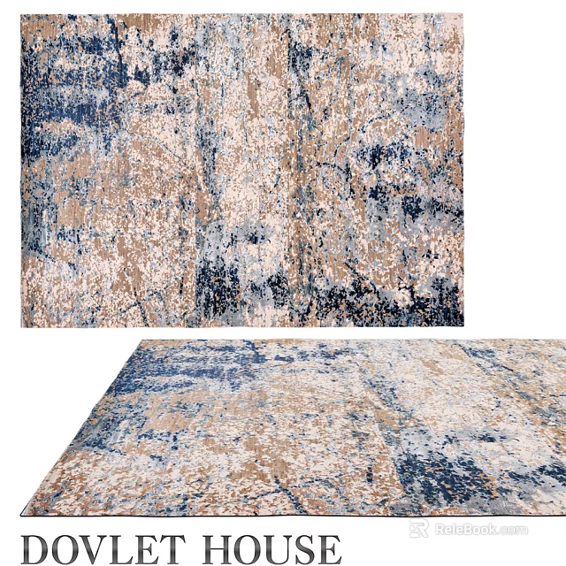 Modern Square Rug With Blue Brown Beige Abstract Textured Design 3d model 
