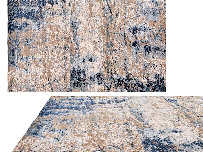 Modern Square Rug With Blue Brown Beige Abstract Textured Design 3d model