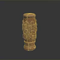 Ancient Cylindrical Decorative Weapon With Carved Floral Pattern And Brown Texture 3d model
