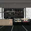 Modern Cafe Interior Design With Wooden Counter Glass Display Case And Hanging Lights